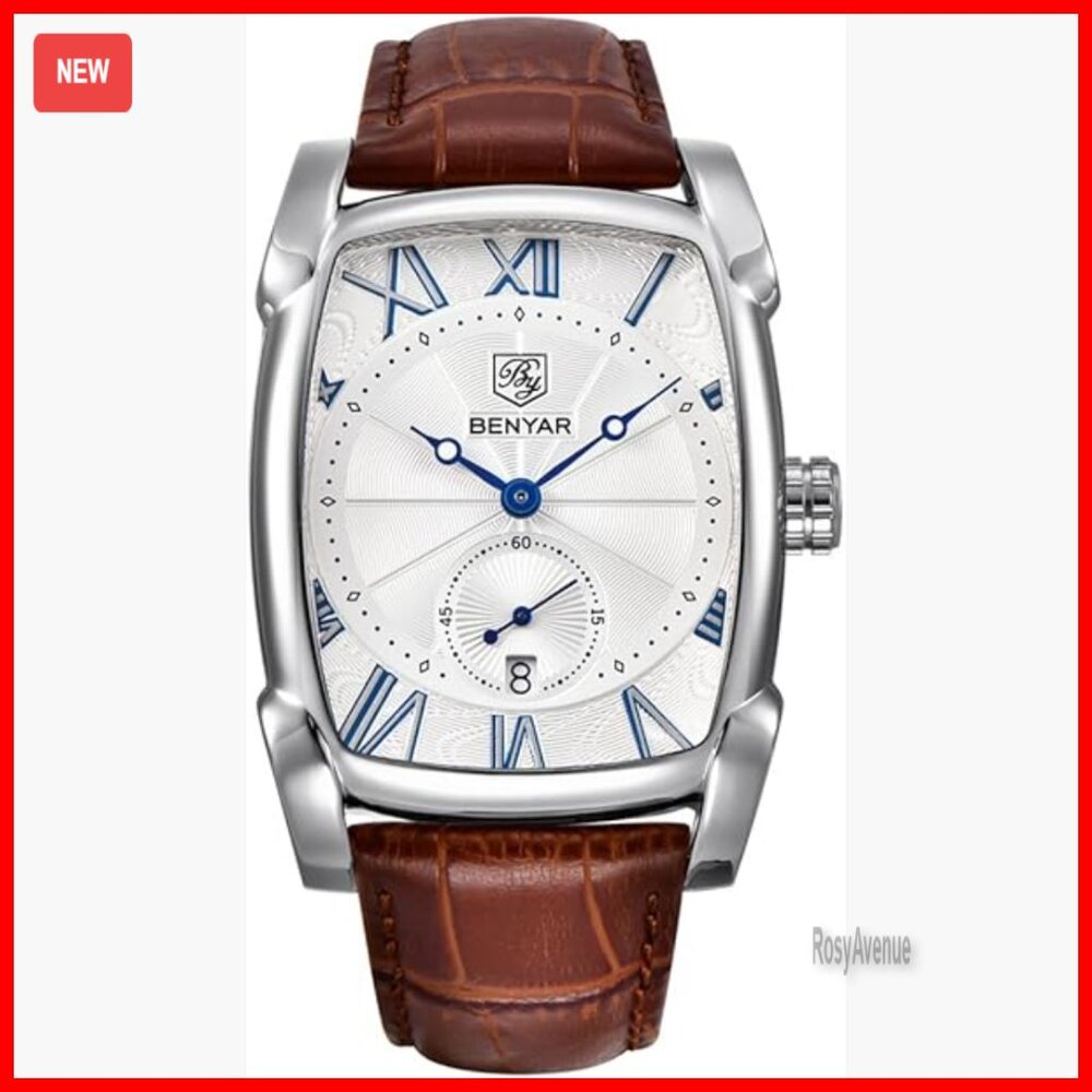 Men's Waterproof Quartz Watch With Leather Band And Mineral Glass